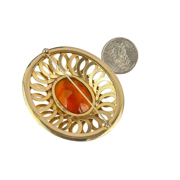 Napier Vintage GoldT one Brooch With Amber Gemstone Intricate Filigree Design Ov - Picture 5 of 5